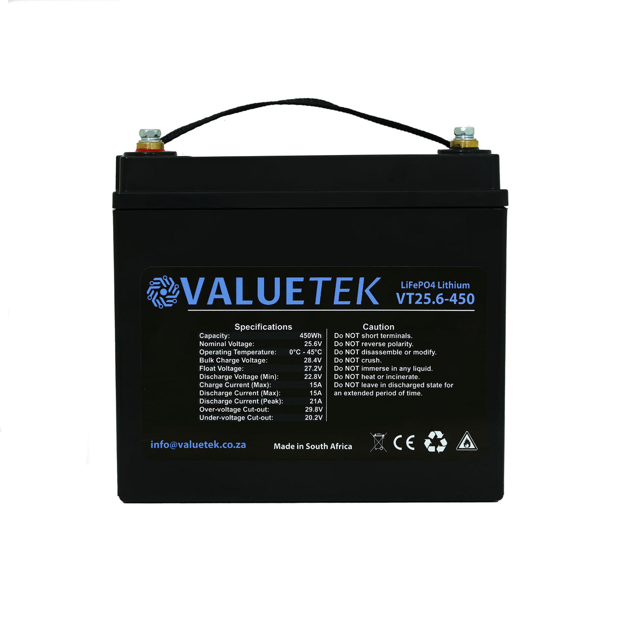 Valuetek 25.6V 18Ah 450Wh Wheelchair / RV / Scooter / Solar / Lithium (LiFePO4) Battery