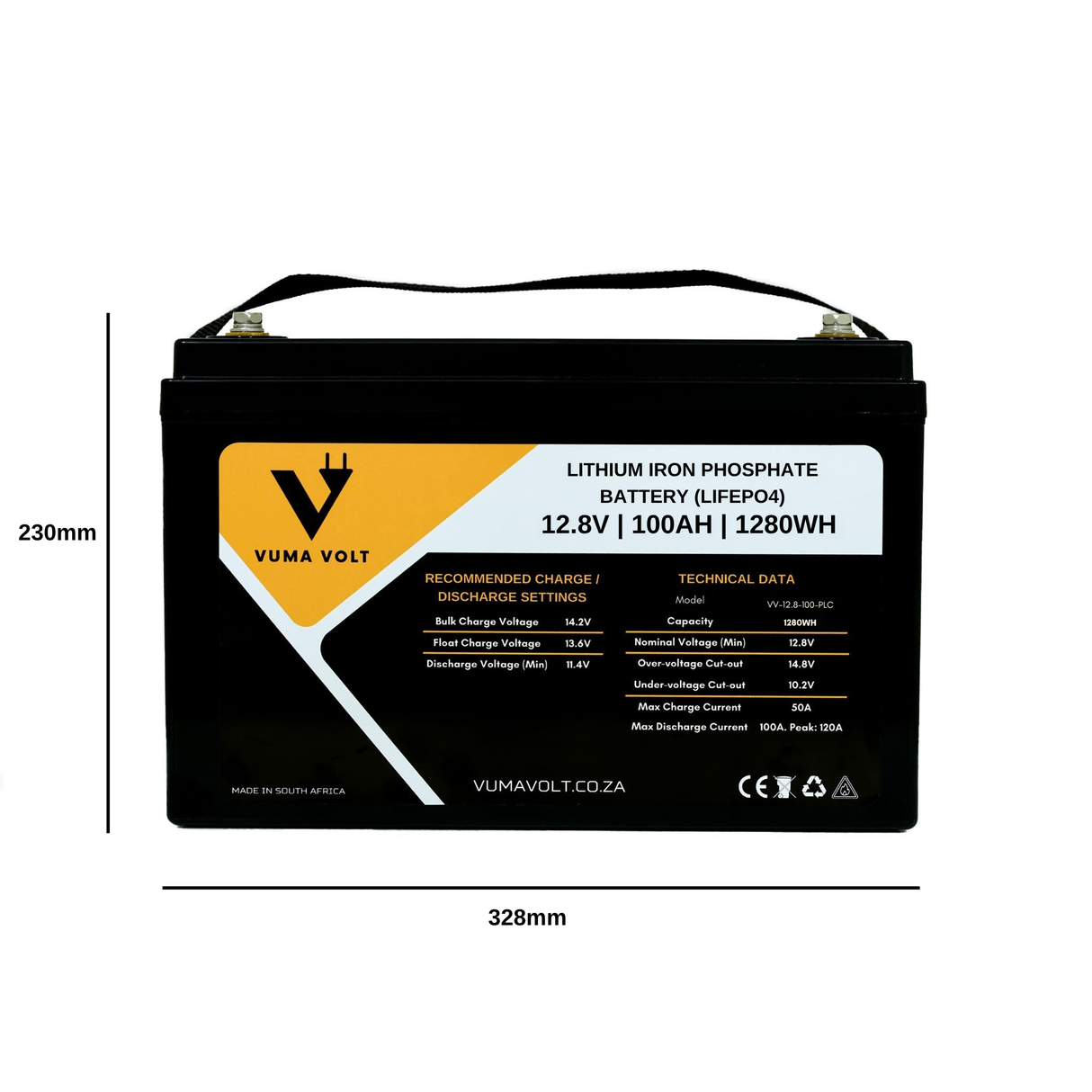 Vuma Volt - 12.8V 100AH 1.28KWh Lithium (LiFePO4) Battery