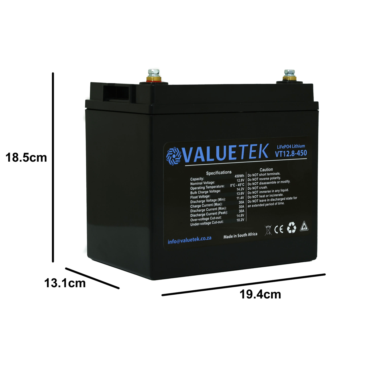 Valuetek 12.8V 36A 450W Wheelchair / RV / Scooter / Solar / Lithium (LiFePO4) Battery