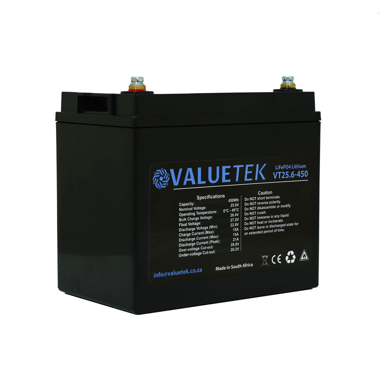 Valuetek 25.6V 18Ah 450Wh Wheelchair / RV / Scooter / Solar / Lithium (LiFePO4) Battery