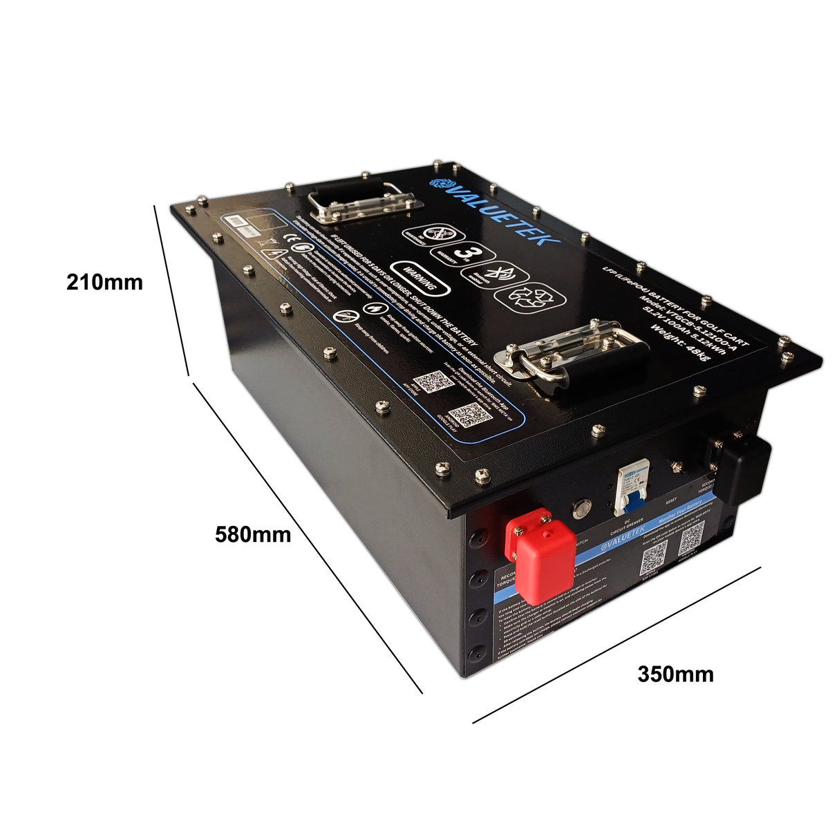 KIT: 51.2V 100Ah 5.12kWh LiFePO4 Bluetooth Golf Cart Battery & 48V 20A Charger