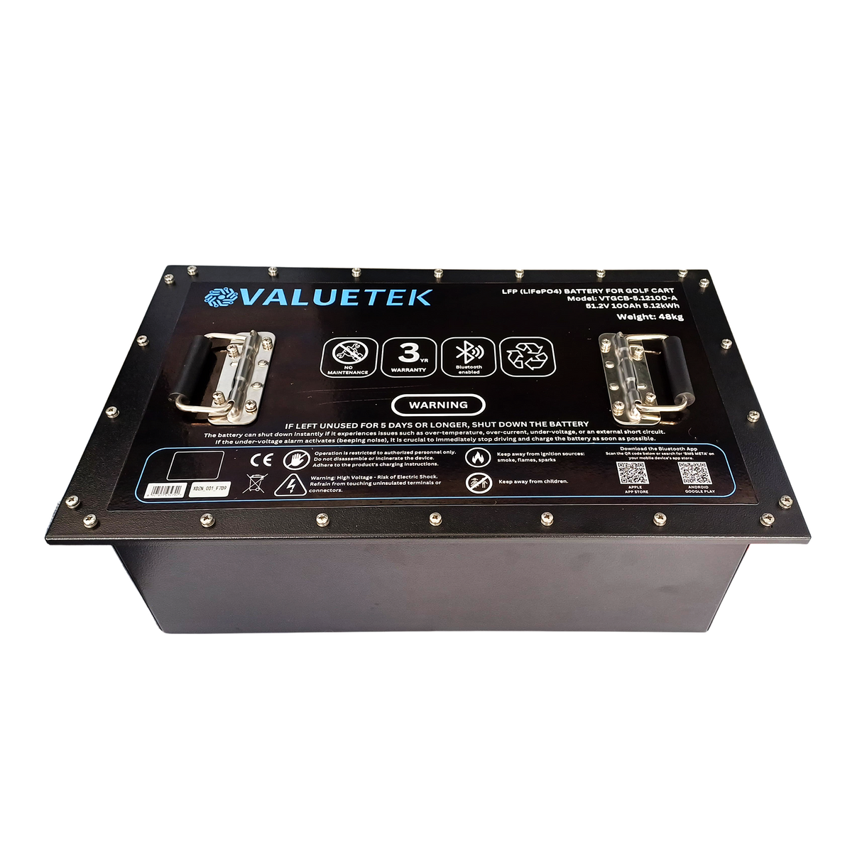 KIT: 51.2V 100Ah 5.12kWh LiFePO4 Bluetooth Golf Cart Battery & 48V 20A Charger