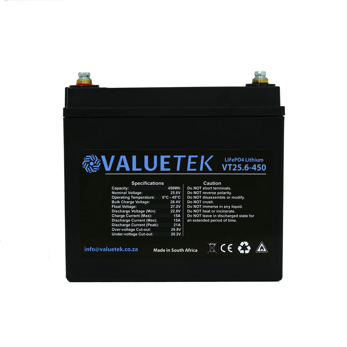 Valuetek 25.6V 18Ah 450Wh Wheelchair / RV / Scooter / Solar / Lithium (LiFePO4) Battery