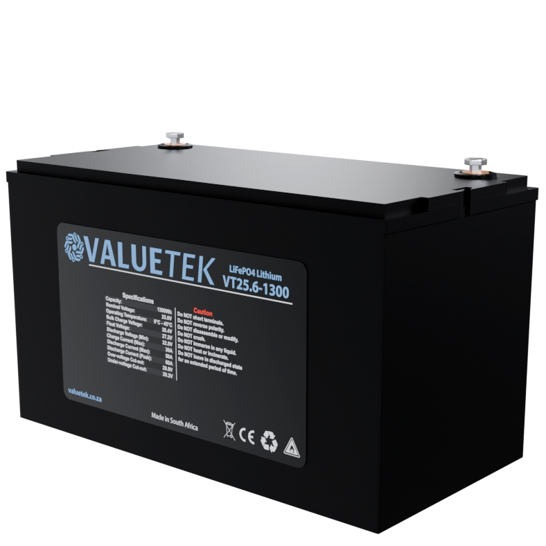 25.6V 50Ah 1.3KWh Lithium (LiFePO4) Battery