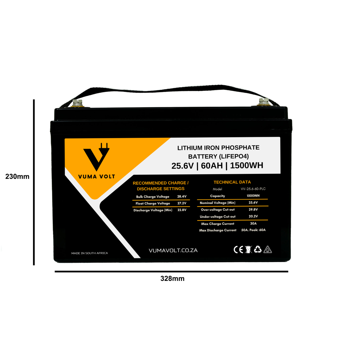 Vuma Volt - 25.6V 60AH 1.5KWh Lithium (LiFePO4) Battery